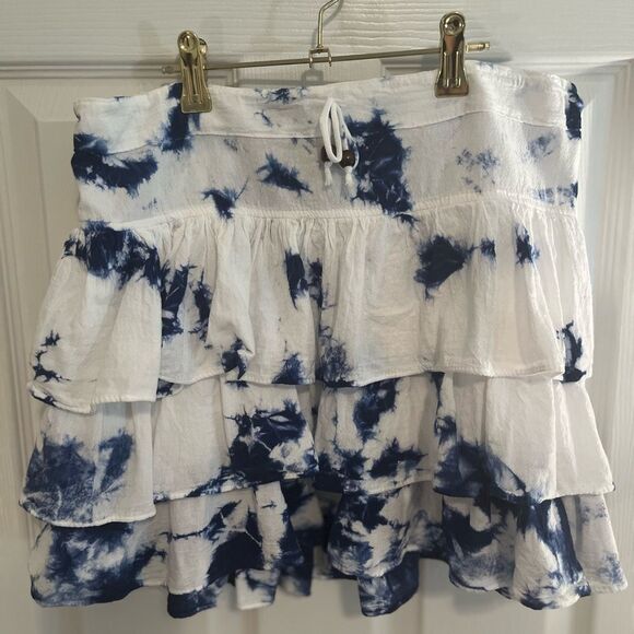 Blue and White Tiered Bubble Mini Skirt - Picture 4 of 10